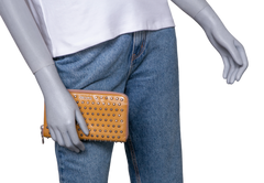 PRADA WALLET CONTINENTAL STUDDED ZIP AROUND CAMEL
