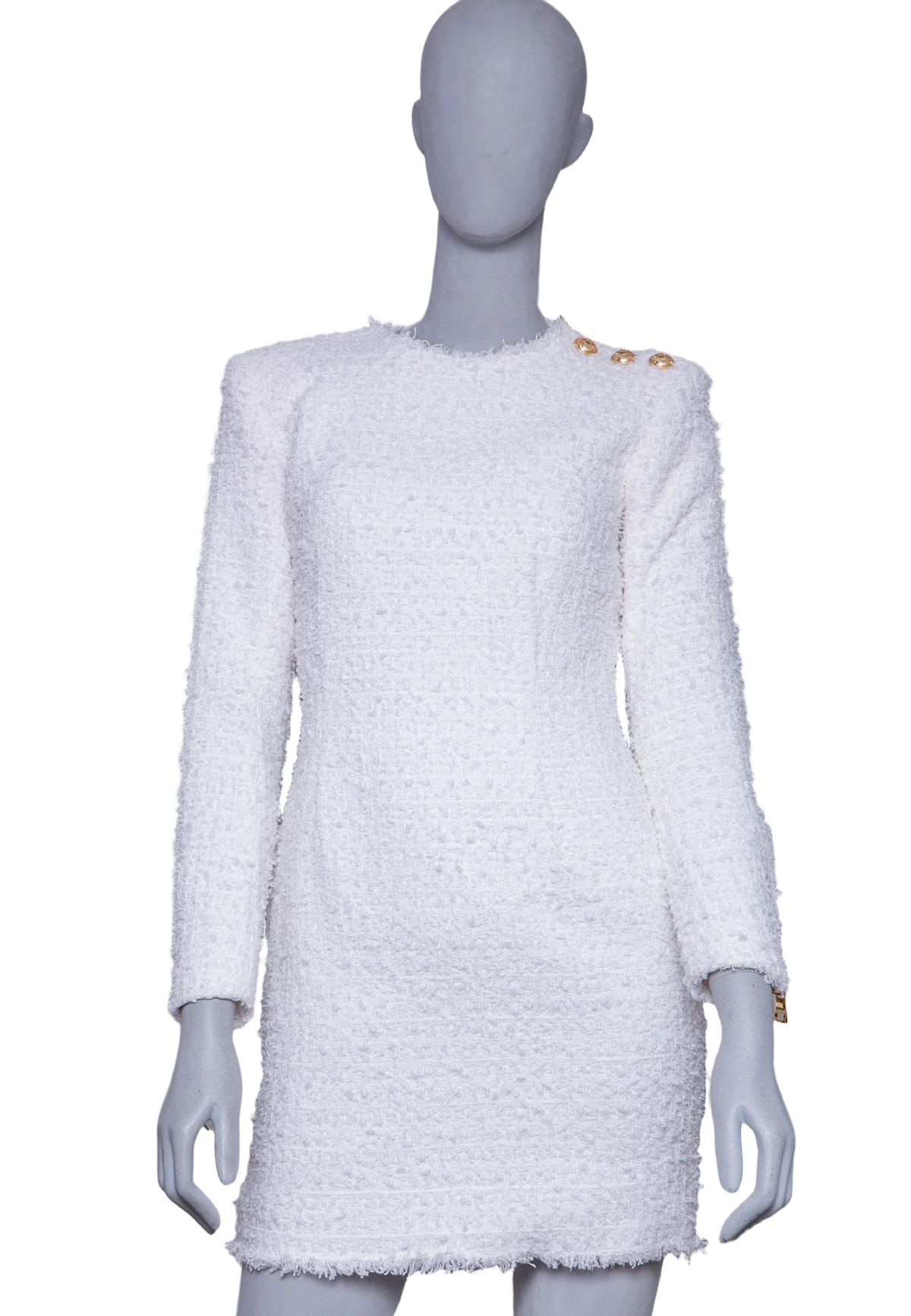 BALMAIN DRESS TWEED WHITE LONG SLEEVE