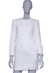 BALMAIN DRESS TWEED WHITE LONG SLEEVE