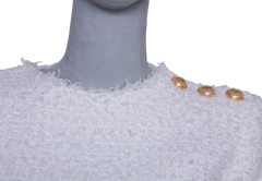 BALMAIN DRESS TWEED WHITE LONG SLEEVE