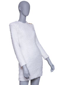 BALMAIN DRESS TWEED WHITE LONG SLEEVE