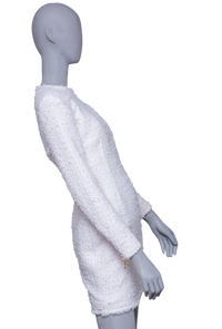 BALMAIN DRESS TWEED WHITE LONG SLEEVE