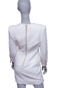 BALMAIN DRESS TWEED WHITE LONG SLEEVE