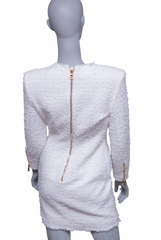 BALMAIN DRESS TWEED WHITE LONG SLEEVE