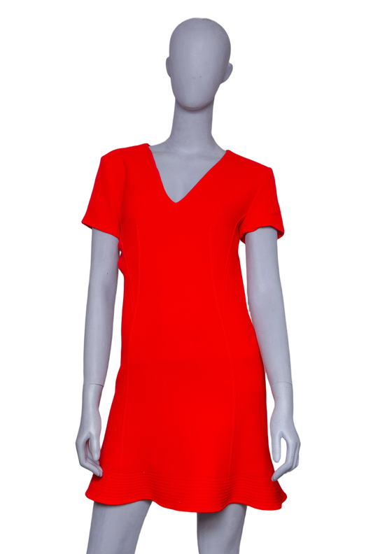 DIOR WOOL MINI DRESS V-NECKLINE RED
