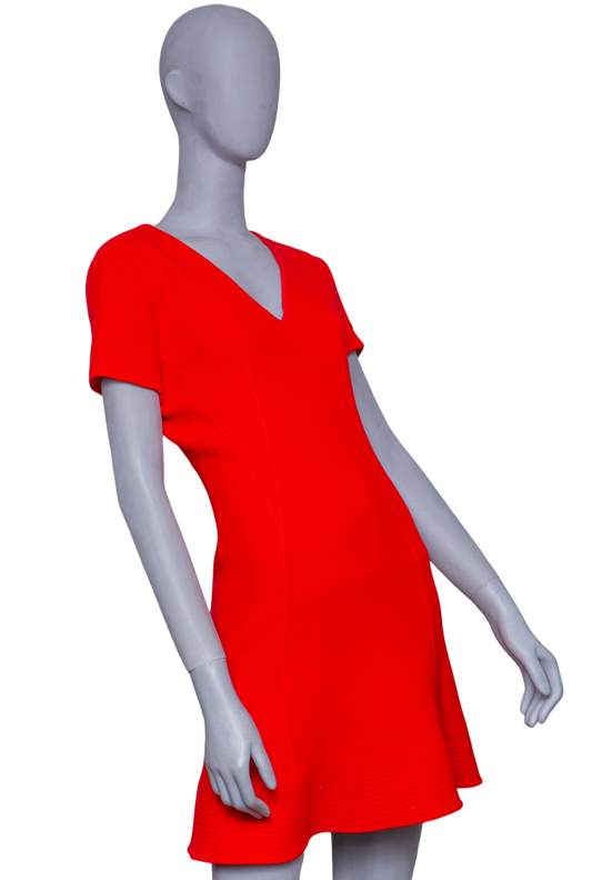 DIOR WOOL MINI DRESS V-NECKLINE RED