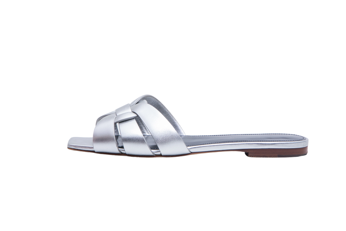 YSL TRIBUTE MULE IN SILVER LEATHER - 37 BR