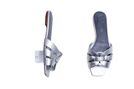 YSL TRIBUTE MULE IN SILVER LEATHER - 37 BR