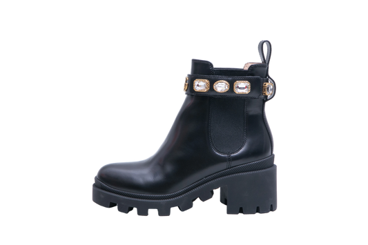 GUCCI ANKLE BOOTS DOUBLE G CRYSTAL EMBELLISHED BLACK - 33 BR
