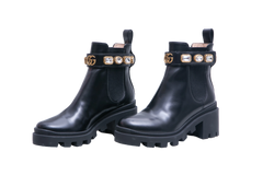 GUCCI ANKLE BOOTS DOUBLE G CRYSTAL EMBELLISHED BLACK - 33 BR