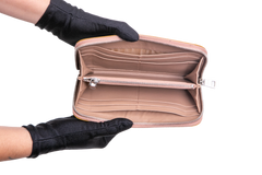 PRADA WALLET CONTINENTAL STUDDED ZIP AROUND CAMEL