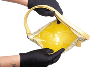 PRADA TRIANGLE YELLOW SATIN RHINESTONE STUDDED