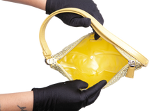 PRADA TRIANGLE YELLOW SATIN RHINESTONE STUDDED