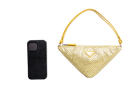 PRADA TRIANGLE YELLOW SATIN RHINESTONE STUDDED