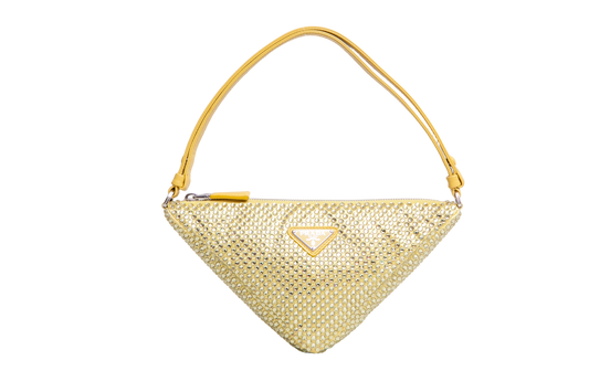 PRADA TRIANGLE YELLOW SATIN RHINESTONE STUDDED