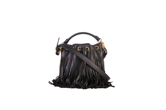 YSL EMMANUELLE FRINGE BUCKET BAG BLACK