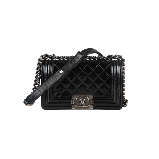 CHANEL BOY SMALL PATENT BLACK